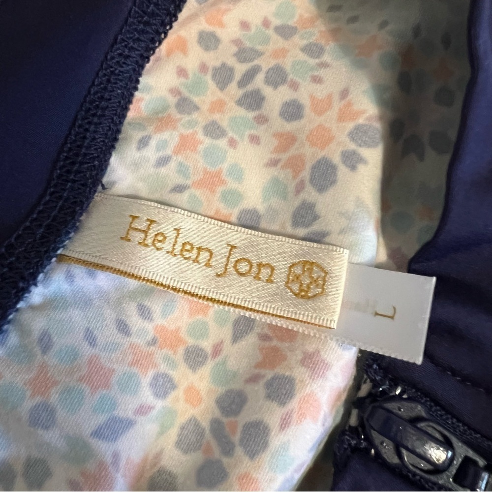Helen Jon Navy Zip Front Long Sleeve Rash Guard Sun Protection L - Picture 3 of 5